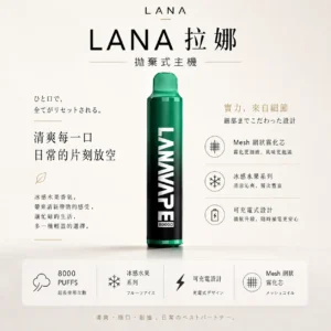 LANA ZOLT 8000口 拋棄式電子煙｜15ml 大容量煙油＋Mesh 網狀霧化芯強勁爆發力，冰感水果系列清爽入喉，可充電式設計