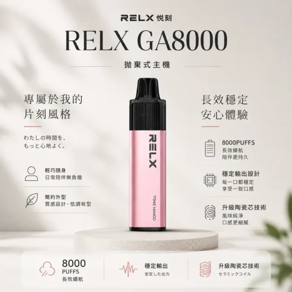 RELX 悅刻 GA 8000口 拋棄式電子煙｜15ml 大容量＋升級陶瓷芯純淨還原
