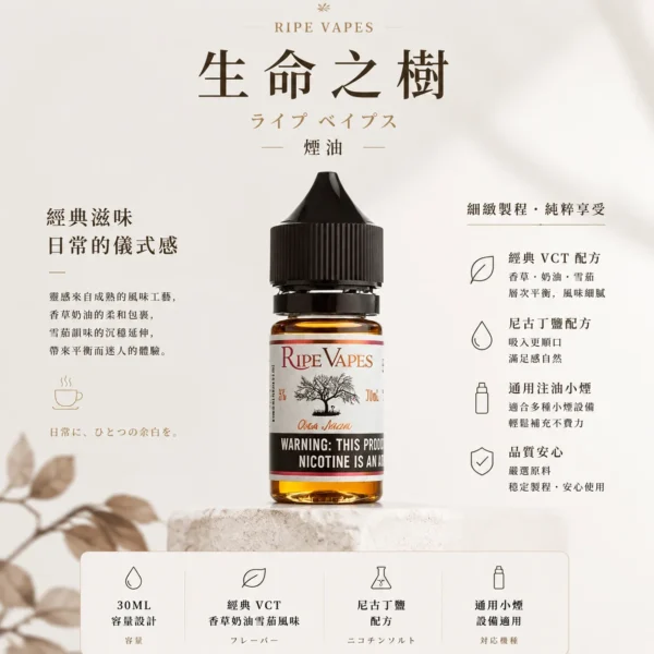 ChatGPT-Image-2026年8月25日-下午10_54_37.webp Ripe Vapes 生命之樹 煙油|傳奇 VCT 30ml 頂級香草奶油雪茄,通用各類注油小煙