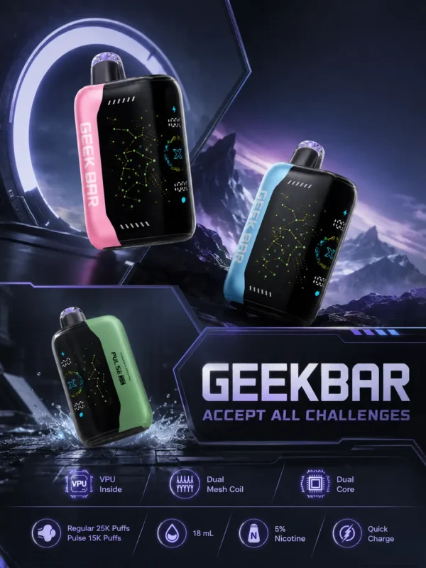 ChatGPT-Image-2026年8月31日-上午02_14_06.webp 【買5贈1】GEEK BAR Pulse X 星空系列 25000口 拋棄式電子煙|18ml 巨量裝+首創 3D 曲面全螢幕,5% 尼古丁鹽