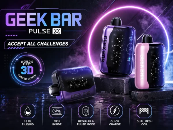ChatGPT-Image-2026年8月31日-上午02_15_46.webp 【買5贈1】GEEK BAR Pulse X 星空系列 25000口 拋棄式電子煙|18ml 巨量裝+首創 3D 曲面全螢幕,5% 尼古丁鹽