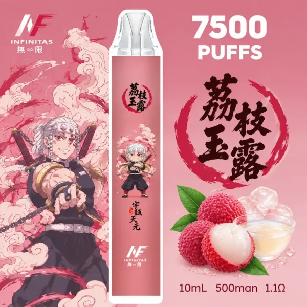 INF 無限 鬼滅之刃聯名 7500口 拋棄式電子煙｜鬼滅之刃聯名造型＋10ml 大容量煙油，Mesh 網芯強勁爆發，配置 550mAh 大容量電芯