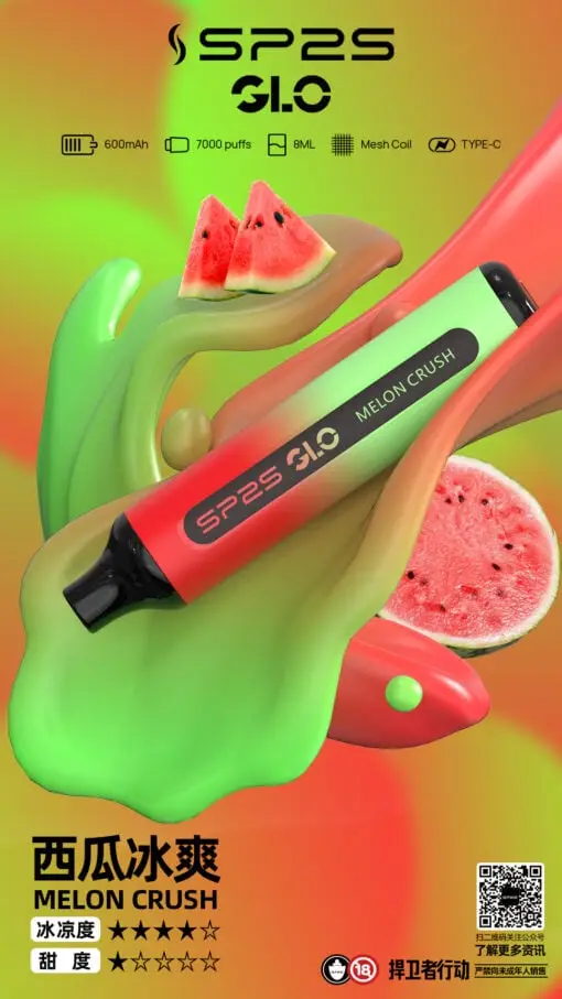 DM_20250516180412_015.webp SP2S GLO 7000口 拋棄式電子煙|8ml 巨量煙油+Mesh 網狀霧化核心,支援 Type-C 快充