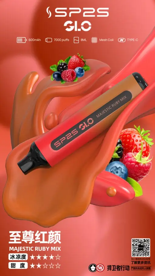 DM_20250516180412_016.webp SP2S GLO 7000口 拋棄式電子煙|8ml 巨量煙油+Mesh 網狀霧化核心,支援 Type-C 快充
