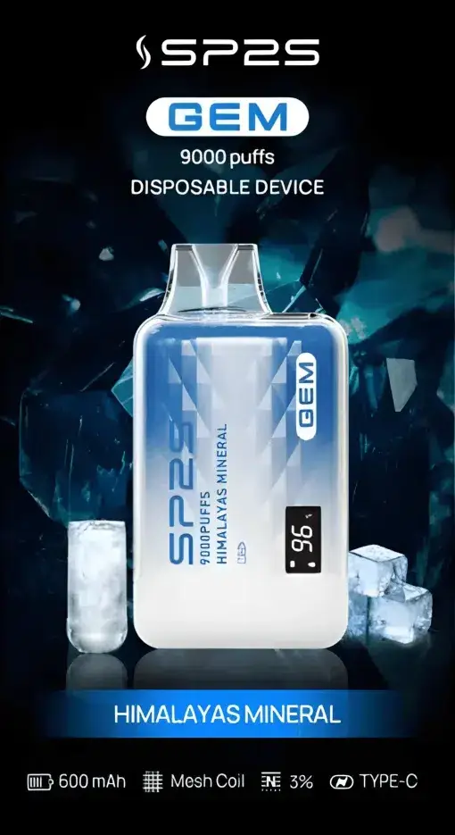 SP2S 思博瑞 GEM 9000口 拋棄式電子煙｜智能顯示螢幕＋600mAh 大電量快充，透明水晶質感