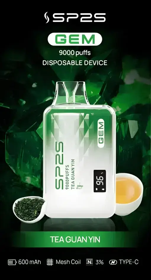SP2S 思博瑞 GEM 9000口 拋棄式電子煙｜智能顯示螢幕＋600mAh 大電量快充，透明水晶質感