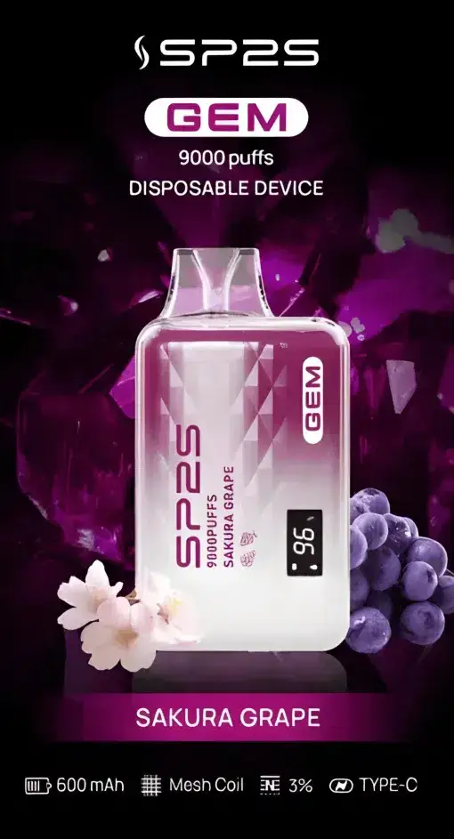 SP2S 思博瑞 GEM 9000口 拋棄式電子煙｜智能顯示螢幕＋600mAh 大電量快充，透明水晶質感